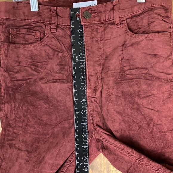 LOFT Womens Pants Maroon Velvet High Rise Slim Straight Stretch 6/28 - Picture 8 of 12